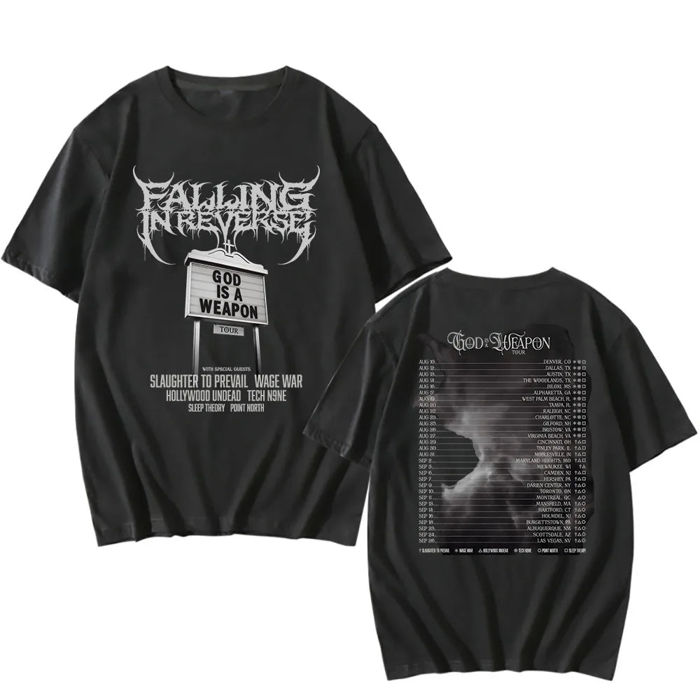 God Is A Weapon Tour 2025 NEW T-shirt Band Falling in Reverse Graphic Tshirts Cotton Short Sleeve Male T Shirt Unisex Streetwear