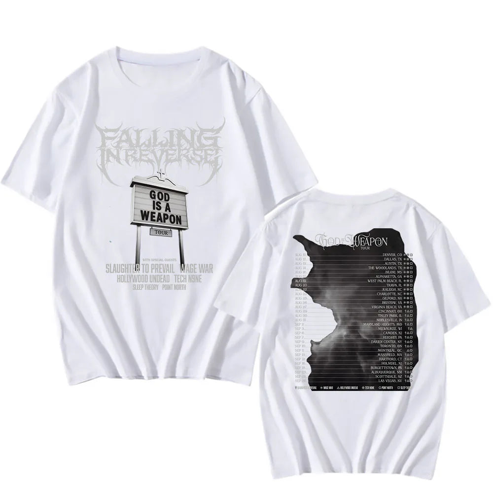 God Is A Weapon Tour 2025 NEW T-shirt Band Falling in Reverse Graphic Tshirts Cotton Short Sleeve Male T Shirt Unisex Streetwear