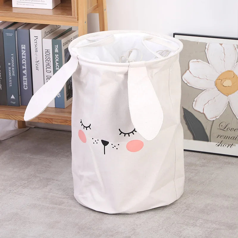 3D Rabbits Storage Bag Canvas Eva Rope Organizer Baskets Finishing Foldable Sundries Drawstring Large Collapsible Laundry Basket