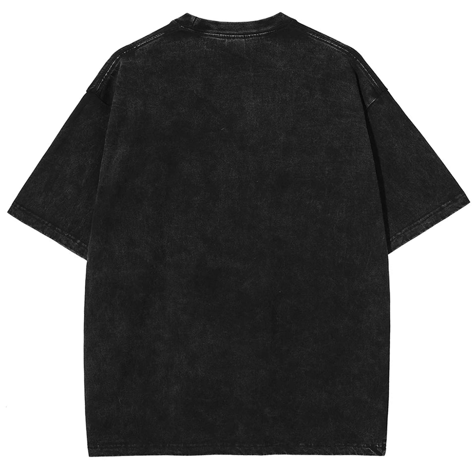 Demon Slayer Zenitsu Graphic T-shirt Manga Print Vintage Washed Oversized T Shirt Men Women Clothing Cotton Short Sleeve Tee Top