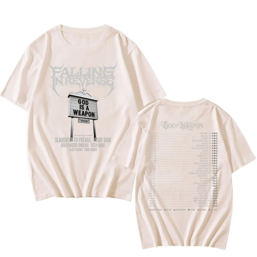 God Is A Weapon Tour 2025 NEW T-shirt Band Falling in Reverse Graphic Tshirts Cotton Short Sleeve Male T Shirt Unisex Streetwear