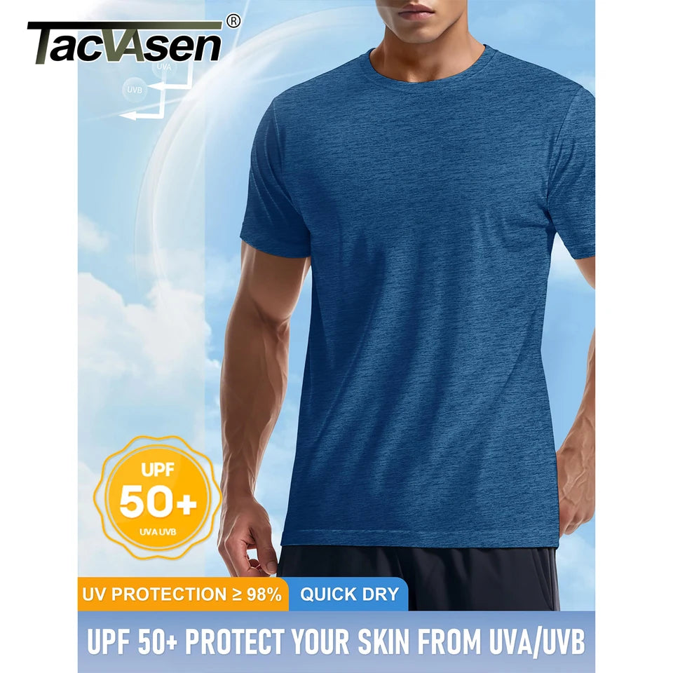TACVASEN Quick Dry Sun Protection Shirts Mens Mesh Short Sleeve UPF 50+ Athletic T-Shirts Hiking Running Workout Gym Rash Guard