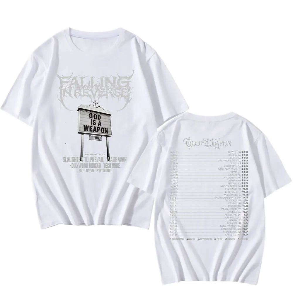 God Is A Weapon Tour 2025 NEW T-shirt Band Falling in Reverse Graphic Tshirts Cotton Short Sleeve Male T Shirt Unisex Streetwear