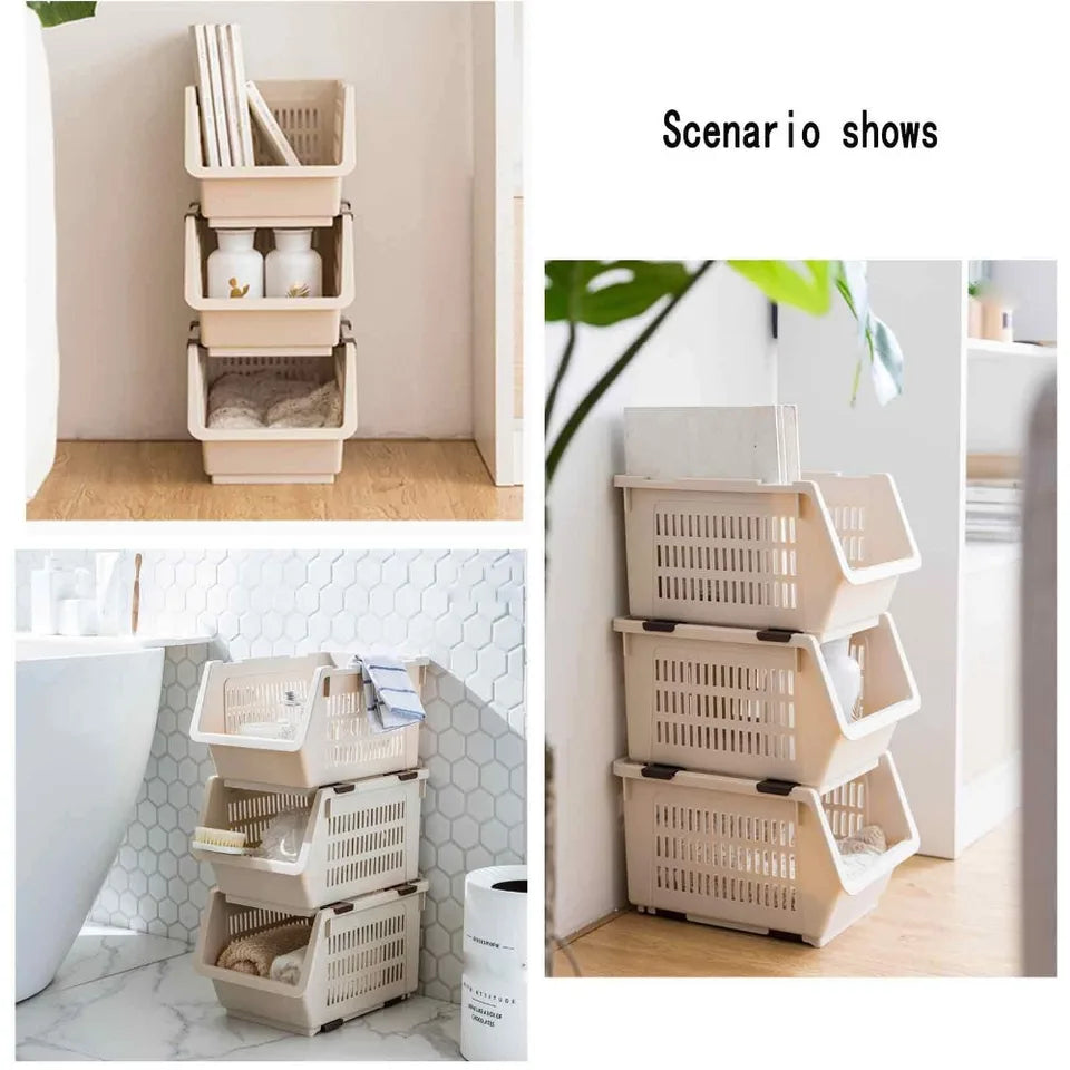 Stackable Basket Kitchen With Wheels Toy Storage Rack Plastic Stackable Storage Bins Open Front Pantry Fruit Kitchen Bathroom
