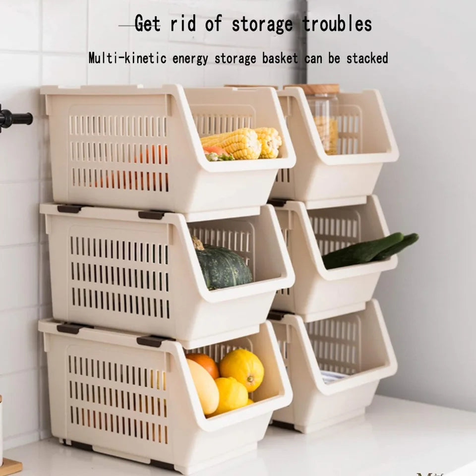 Stackable Basket Kitchen With Wheels Toy Storage Rack Plastic Stackable Storage Bins Open Front Pantry Fruit Kitchen Bathroom