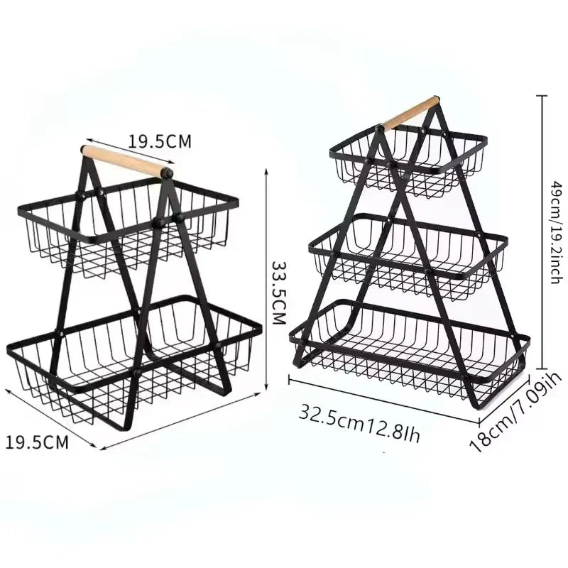 New 2 3 Tiers Countertop Fruit Basket Portable Iron Art Kitchen Organizer for Fruits Bread Snacks Storage Rack