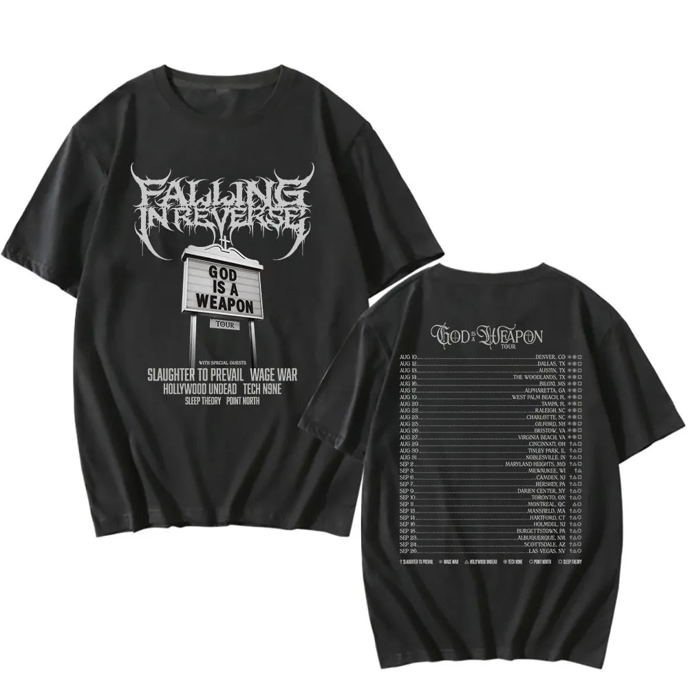 God Is A Weapon Tour 2025 NEW T-shirt Band Falling in Reverse Graphic Tshirts Cotton Short Sleeve Male T Shirt Unisex Streetwear