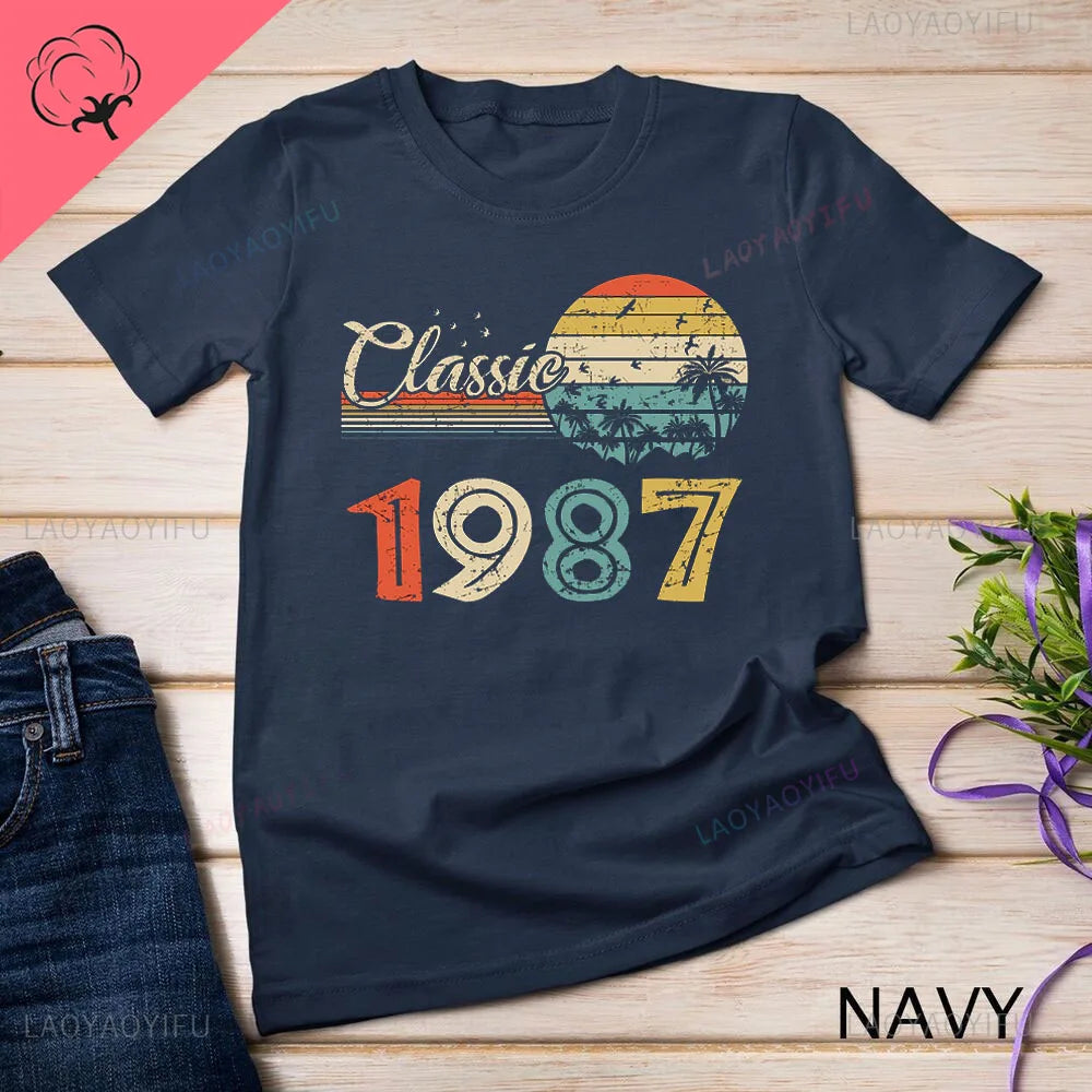 1987 Men Classic Tshirt Colorful Rainbow Coconut Print Tees Men Women Street Trend Vintage Short Sleeve High Quality Cotton Tops