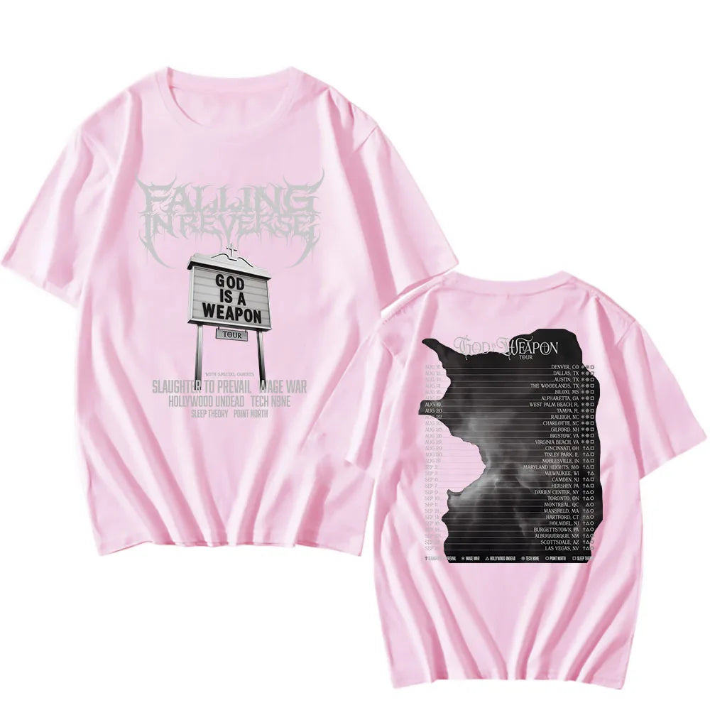 God Is A Weapon Tour 2025 NEW T-shirt Band Falling in Reverse Graphic Tshirts Cotton Short Sleeve Male T Shirt Unisex Streetwear