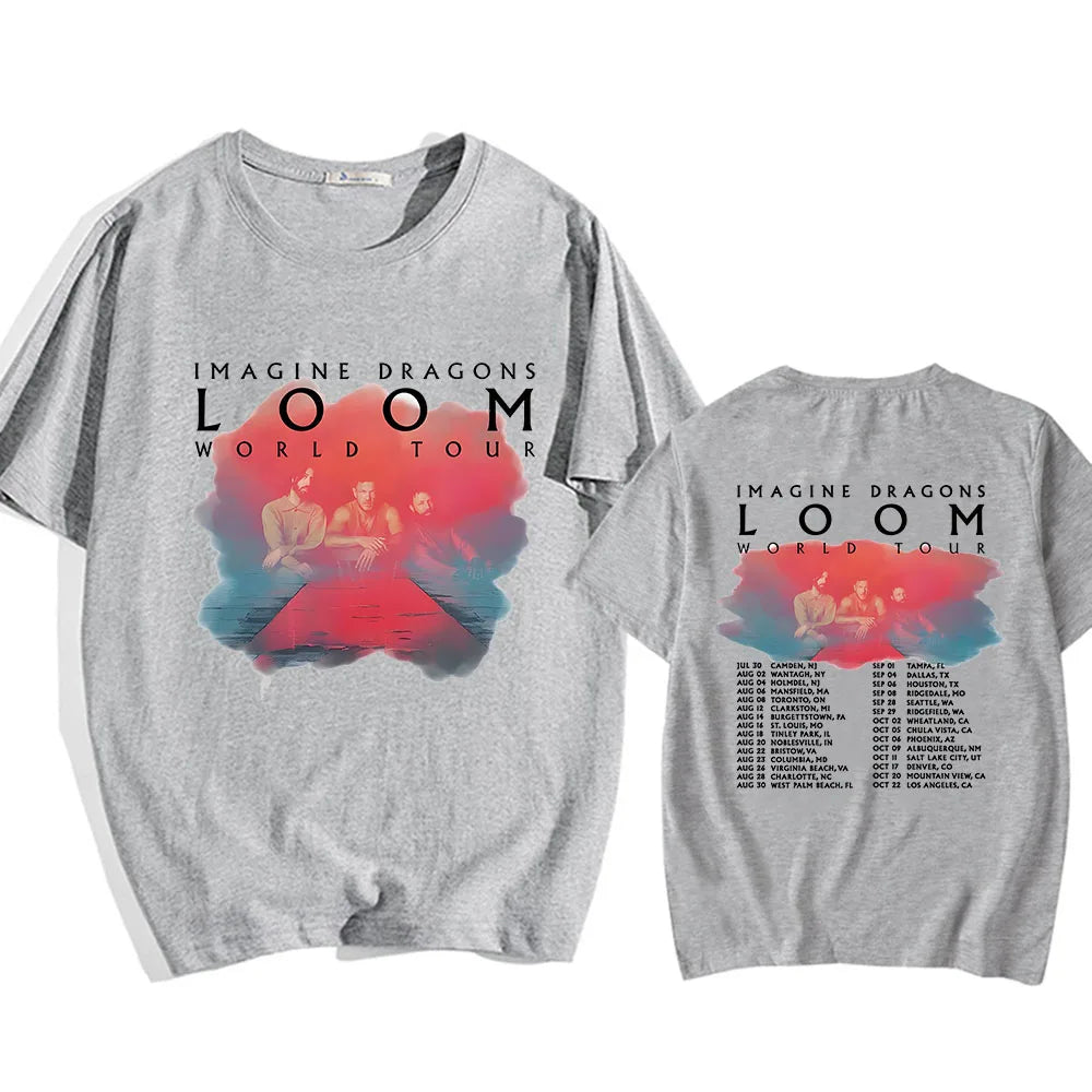 Imagine-Dragons Loom World Tour T-shirt Men/Women Short Sleeve Cotton Tee-shirt Summer Casual Hombre Aesthetic Graphic Print Tee