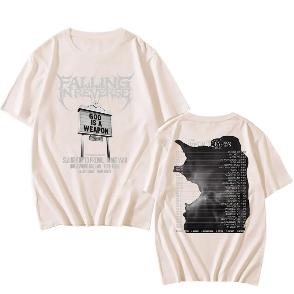 God Is A Weapon Tour 2025 NEW T-shirt Band Falling in Reverse Graphic Tshirts Cotton Short Sleeve Male T Shirt Unisex Streetwear