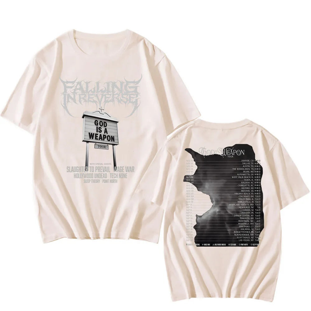 God Is A Weapon Tour 2025 NEW T-shirt Band Falling in Reverse Graphic Tshirts Cotton Short Sleeve Male T Shirt Unisex Streetwear