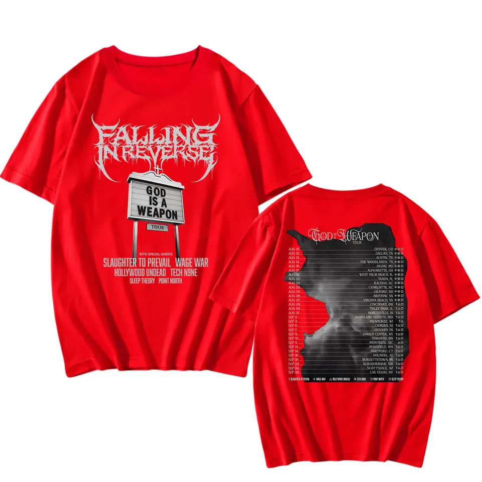 God Is A Weapon Tour 2025 NEW T-shirt Band Falling in Reverse Graphic Tshirts Cotton Short Sleeve Male T Shirt Unisex Streetwear
