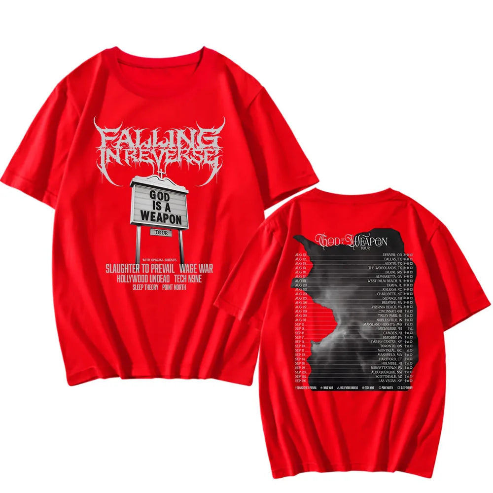 God Is A Weapon Tour 2025 NEW T-shirt Band Falling in Reverse Graphic Tshirts Cotton Short Sleeve Male T Shirt Unisex Streetwear