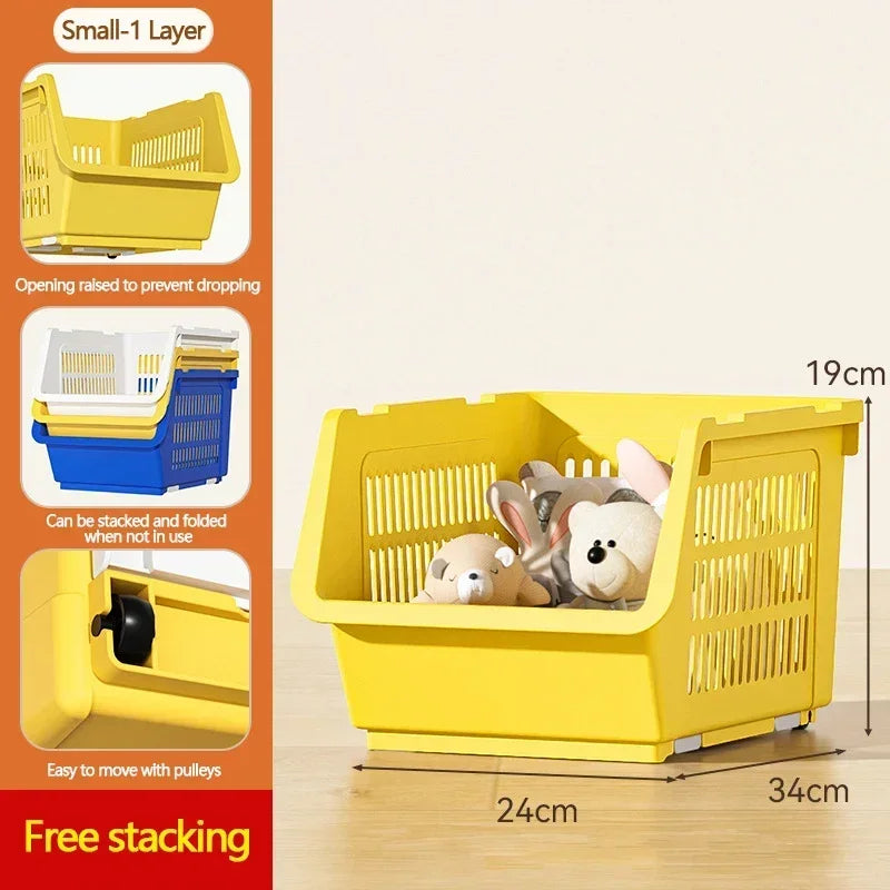 Stackable Basket Kitchen With Wheels Toy Storage Rack Plastic Stackable Storage Bins Open Front Pantry Fruit Kitchen Bathroom