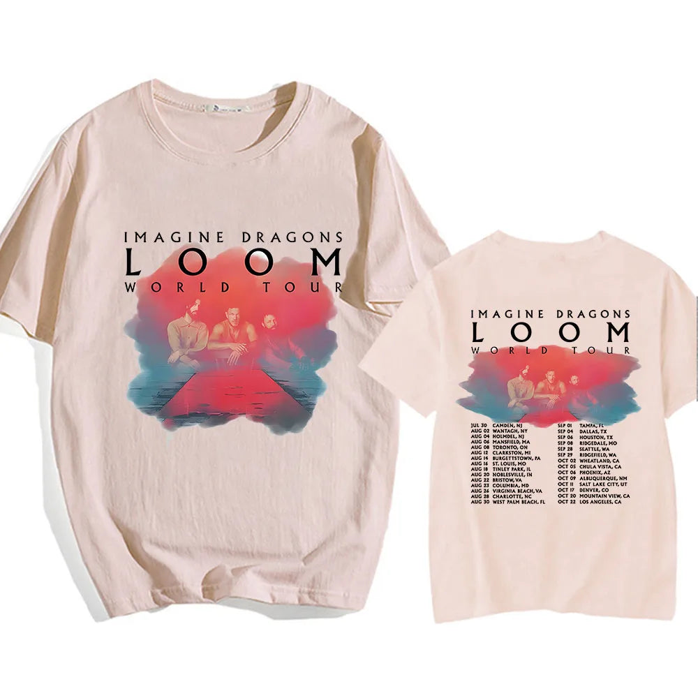 Imagine-Dragons Loom World Tour T-shirt Men/Women Short Sleeve Cotton Tee-shirt Summer Casual Hombre Aesthetic Graphic Print Tee