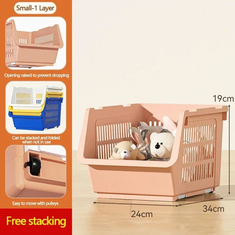 Stackable Basket Kitchen With Wheels Toy Storage Rack Plastic Stackable Storage Bins Open Front Pantry Fruit Kitchen Bathroom