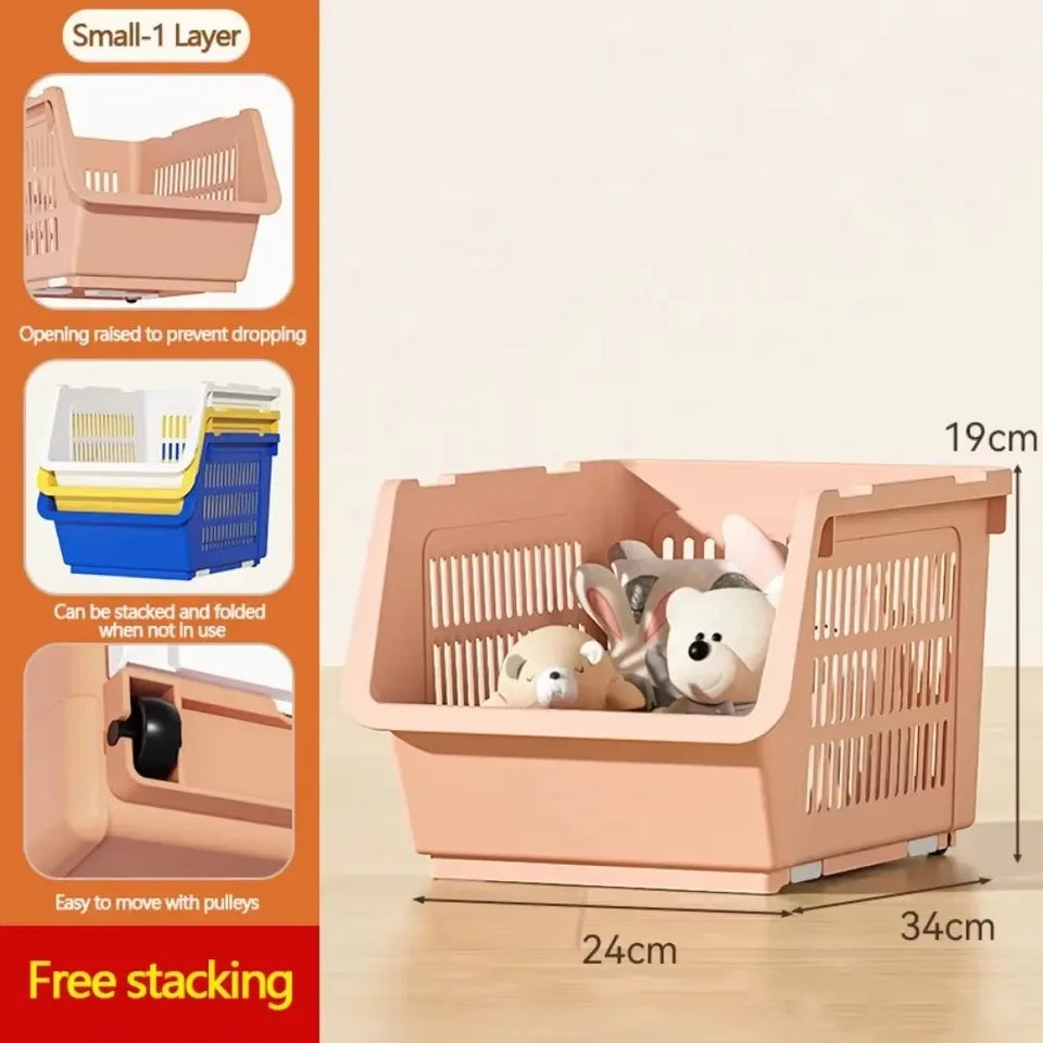 Stackable Basket Kitchen With Wheels Toy Storage Rack Plastic Stackable Storage Bins Open Front Pantry Fruit Kitchen Bathroom