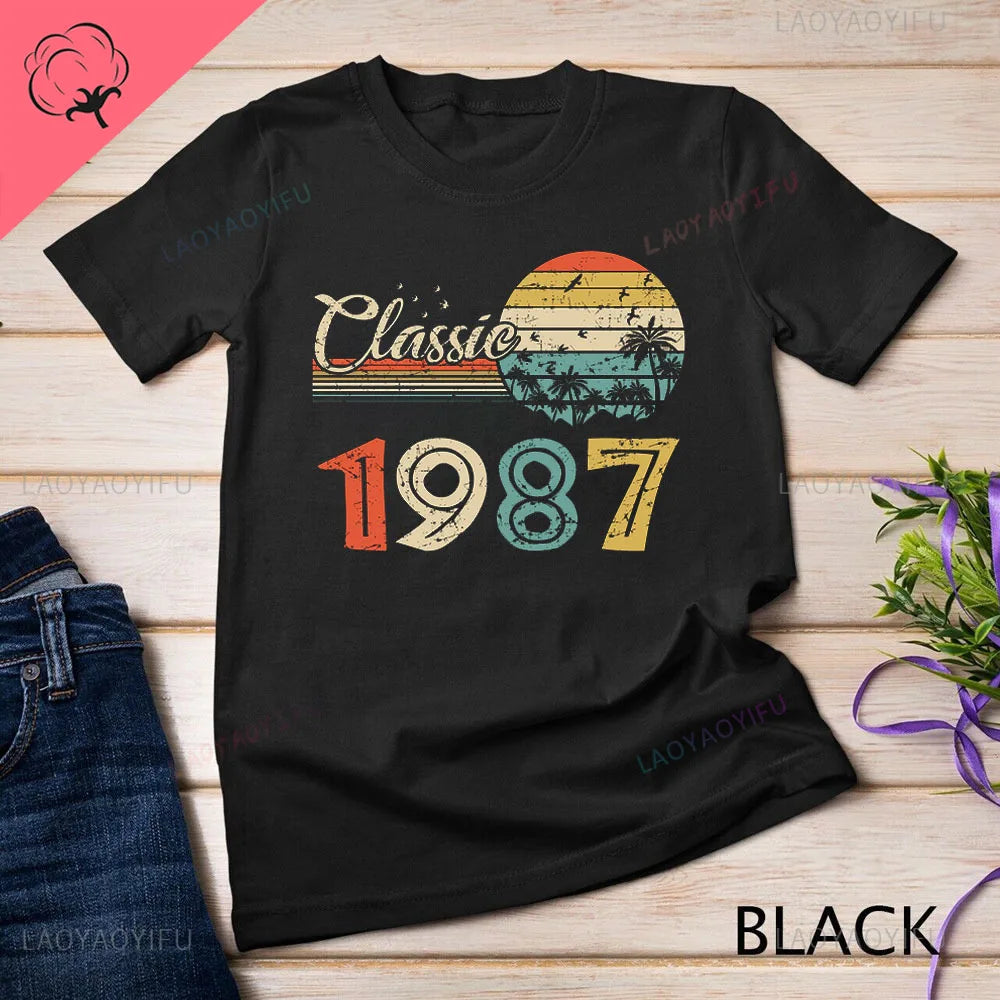1987 Men Classic Tshirt Colorful Rainbow Coconut Print Tees Men Women Street Trend Vintage Short Sleeve High Quality Cotton Tops