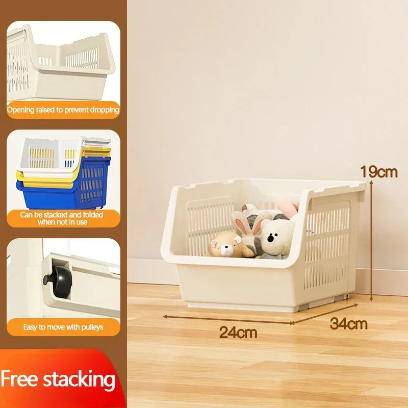 Stackable Basket Kitchen With Wheels Toy Storage Rack Plastic Stackable Storage Bins Open Front Pantry Fruit Kitchen Bathroom